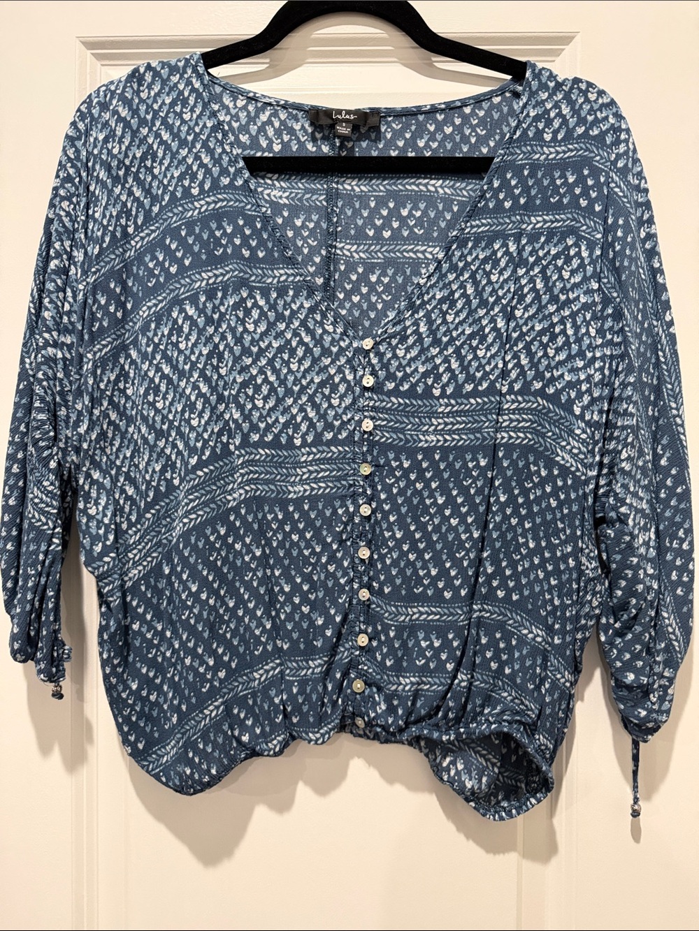 Lulu's Indigo Blue Printed Button-Front Blouse